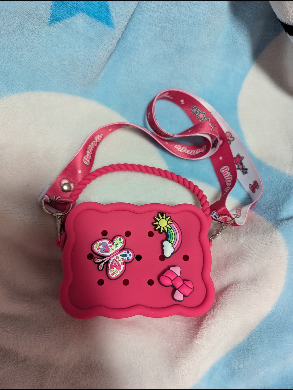 Kids Pink Butterfly Crossbody Bag with Rainbow Charms